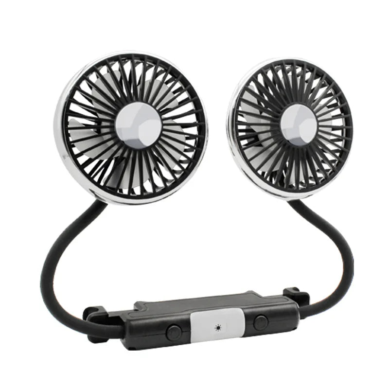 Ventilador Doble para Auto CheShan F310 con Luz LED, Manguera Flexible, 360° °   Accesorio de Refrigeración para Asientos de Auto, Multiángulo