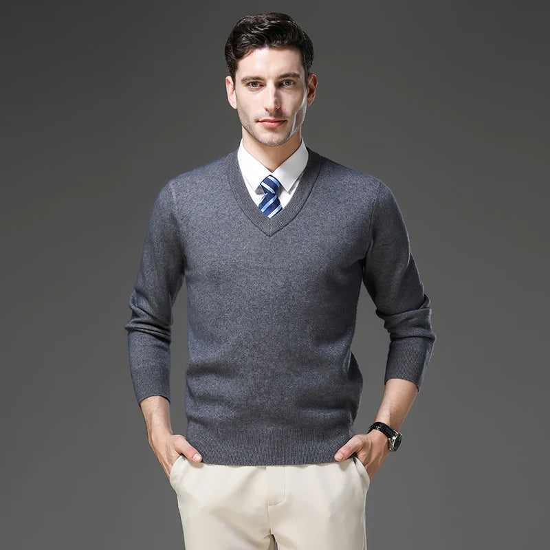 Suéter de Punto Grueso Antipilling para Hombre - Cuello en V
