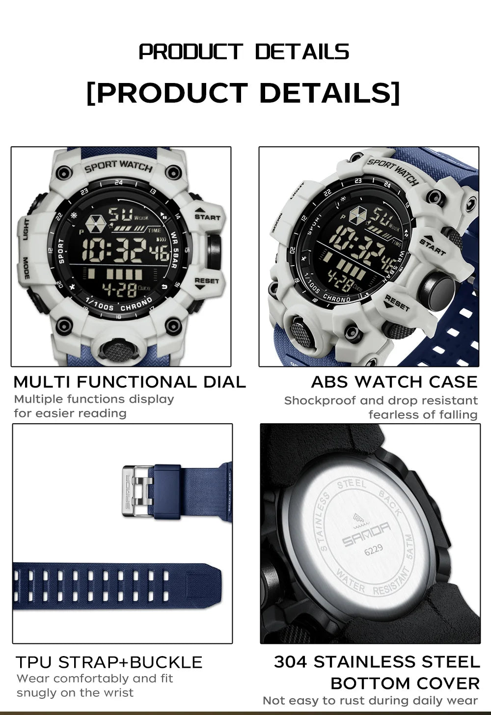 Reloj Digital LED Deportivo SANDA para Hombre, Estilo Militar, Resistente al Agua