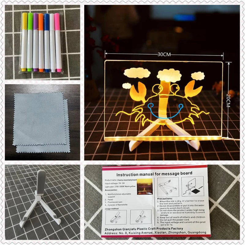 Tablero de Dibujo LED Borrable 7 Colores para Niños