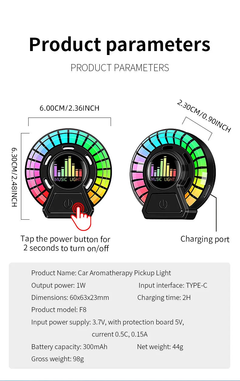 Ambientador de salida de aire para coche, aromaterapia rgb, lámpara de captación de sonido, lámpara LED de respiración, fragancia Floral de océano largo, aromaterapia sólida