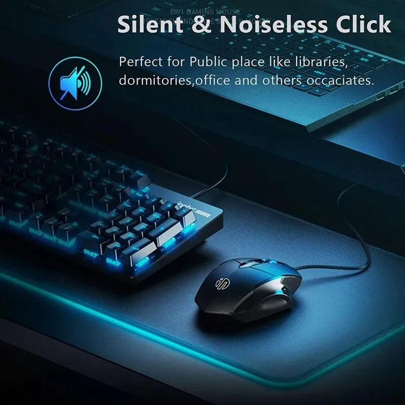 Ratón con cable Inphic W1, ratón para juegos Esports, ratón de oficina silencioso, tres teclas y seis teclas son opcionales