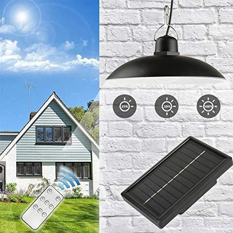 Lámpara colgante solar para exteriores, lámpara LED impermeable, decoraciones de araña de doble cabezal con Control remoto para cobertizo interior, sala de granero