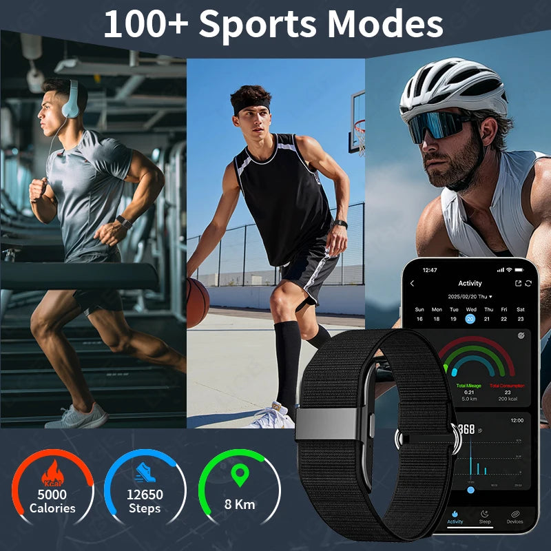 Pulsera inteligente LIGE 2026, monitor cardíaco y VFC, resistente al agua IP68