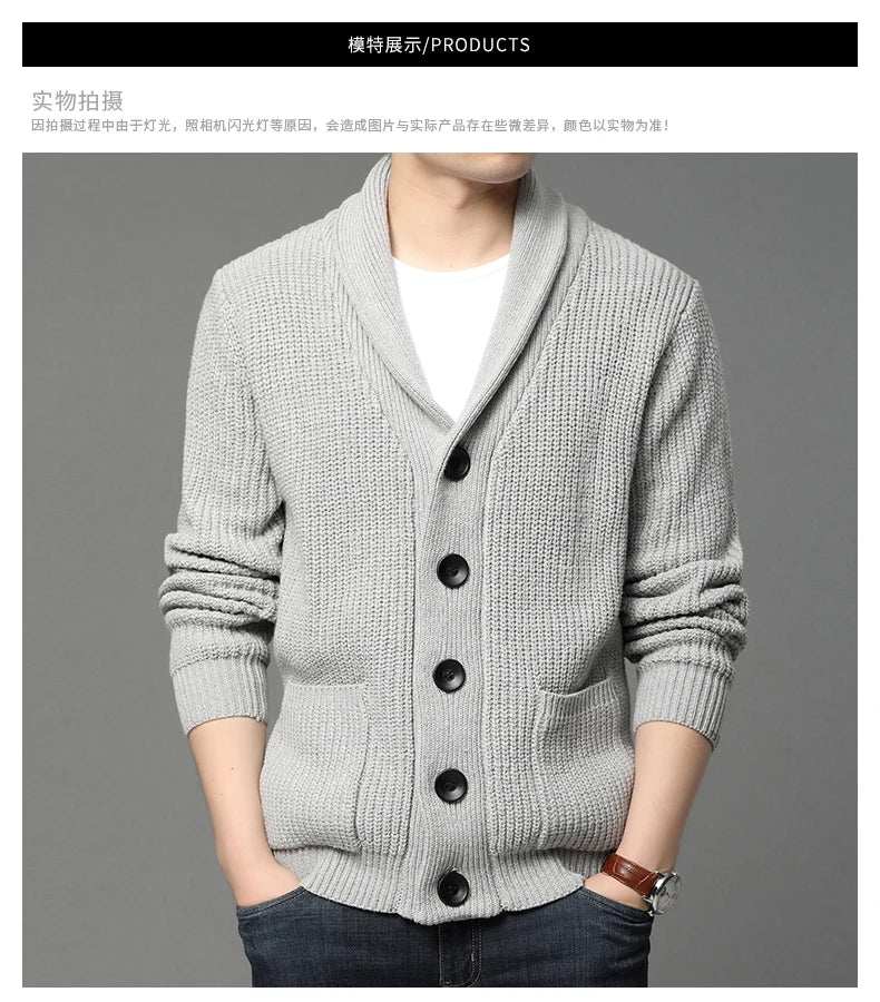 Suéter grueso de lana de gama alta para hombre, Chaqueta de punto de Cable, abrigos casuales, marca de moda coreana, otoño, invierno, 2021