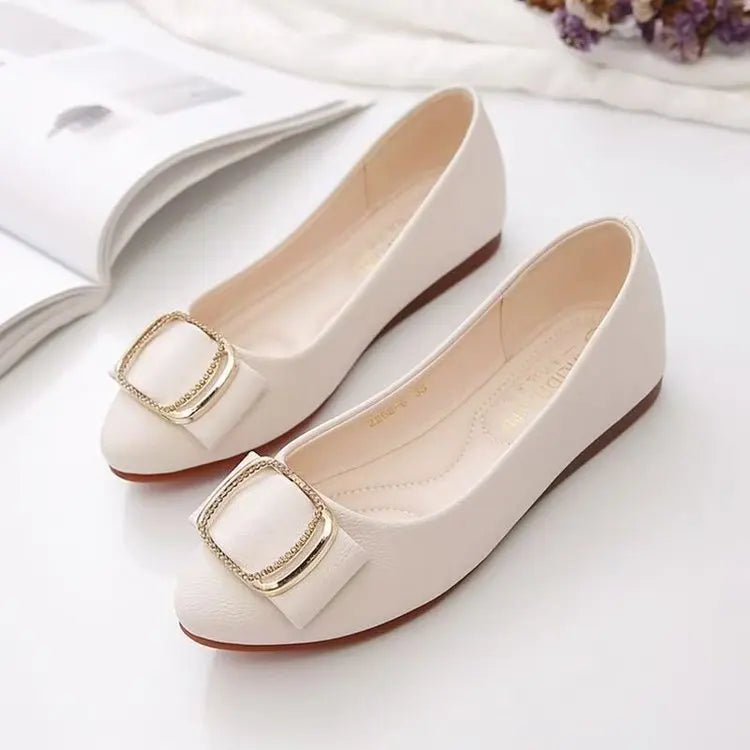 2025 Mocasines minimalistas con cadena y hebilla cuadrada, mocasines acolchados antideslizantes de cuero genuino para mamá