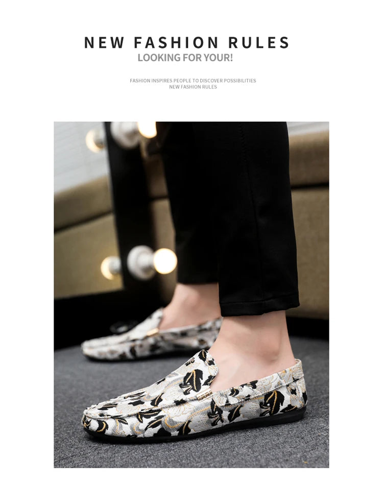 Zapatos Casuales Florales para Hombre | Estilo Mocasín Azul y Blanco