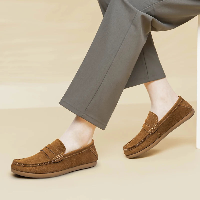 Mocasines de gamuza para hombre sin cordones, cómodos para uso diario