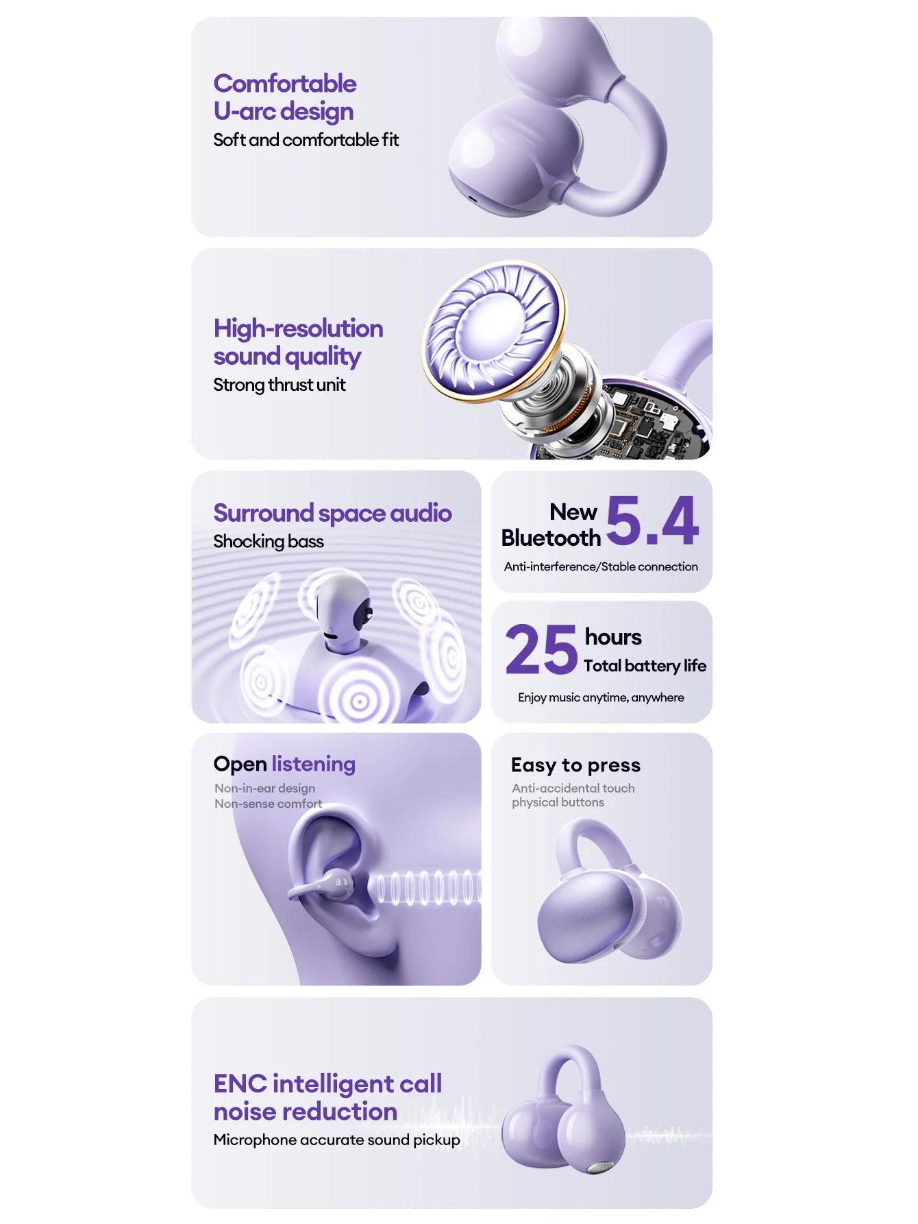 Lenovo LK6 Auriculares Bluetooth 5.4 con Clip
