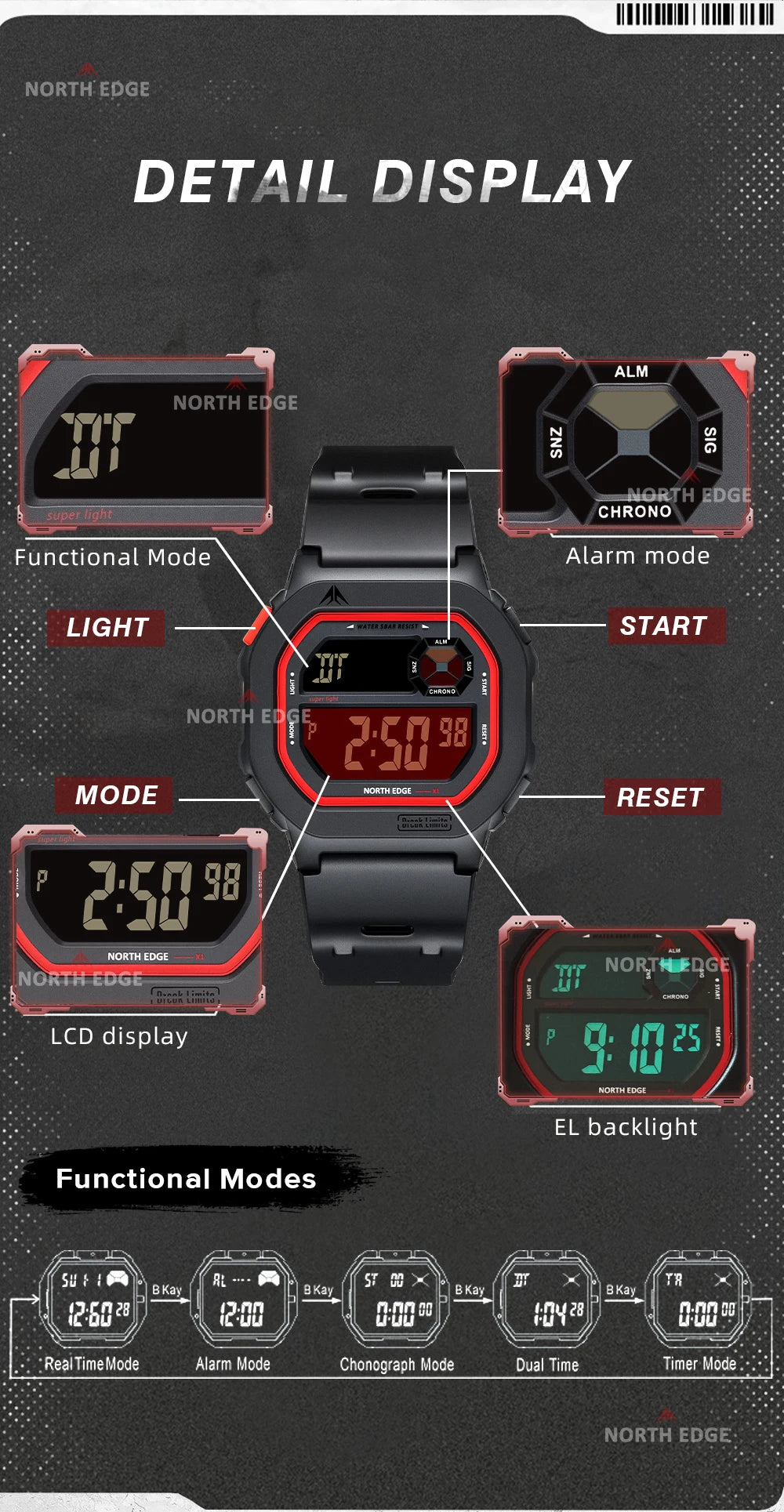 NORTH EDGE X1 Reloj Inteligente Digital 50M