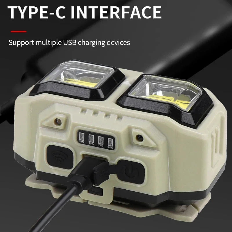 Linterna Frontal LED COB con Inducción y Recarga USB, para Camping