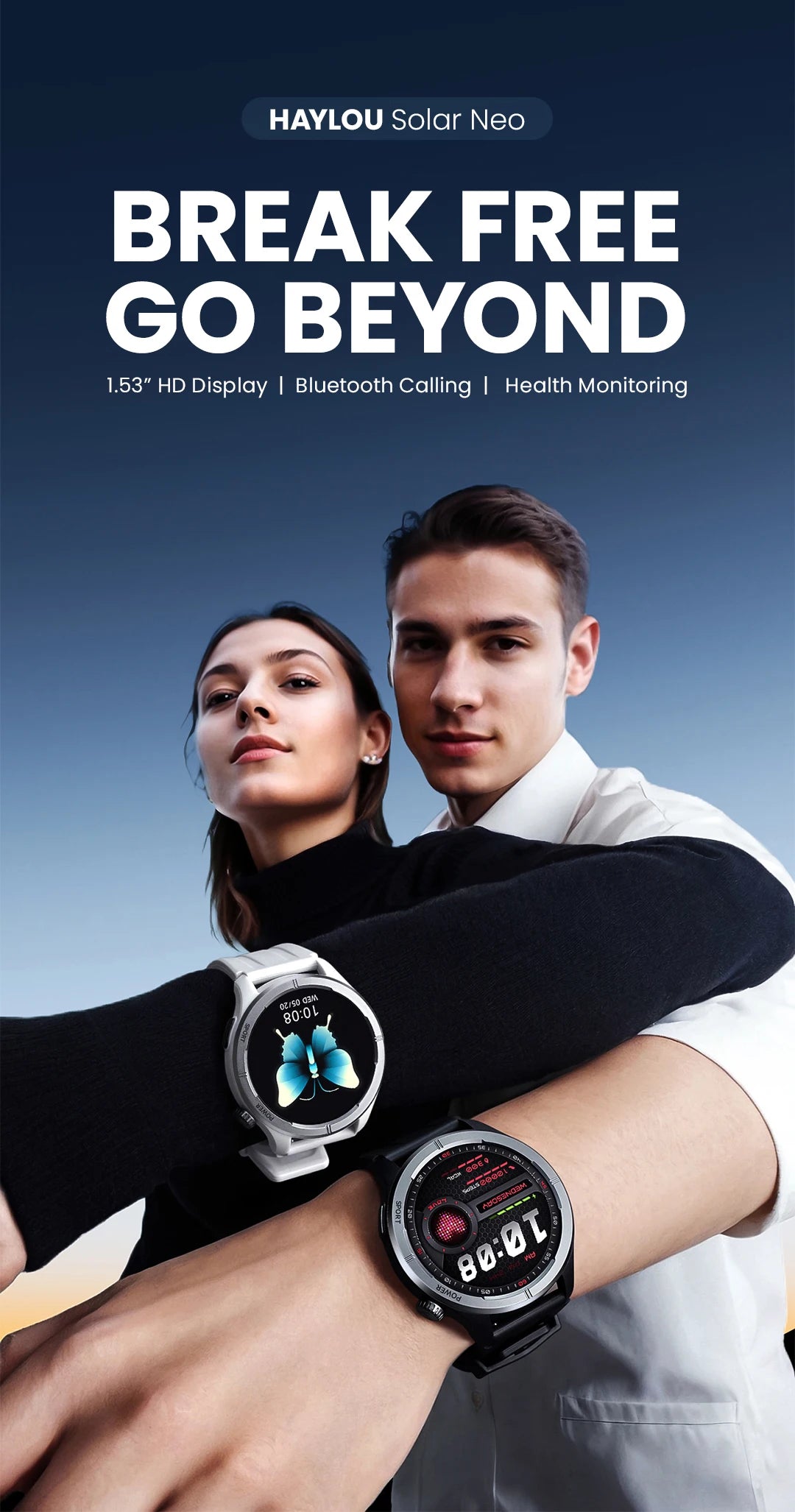 Reloj Inteligente Solar Neo con Pantalla HD, Control de Salud 24H y Llamadas
