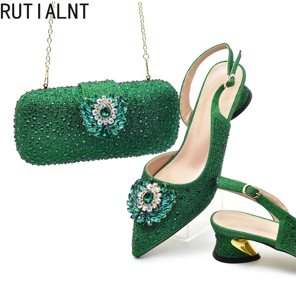 Conjunto Zapatos y Cartera de Fiesta con Strass para Mujer