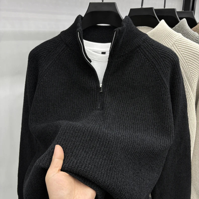 Suéter Masculino con Media Cremallera y Cuello Alto | Estilo Coreano