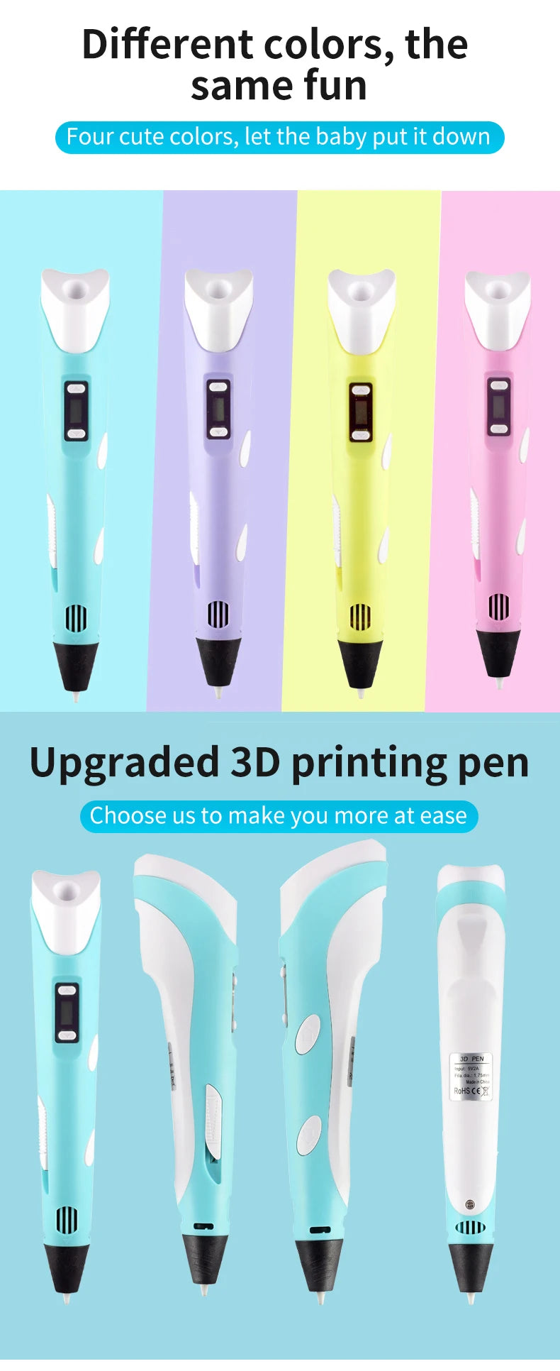 Bolígrafo 3D para Niños, Dibujo DIY con Filamento PLA y LCD