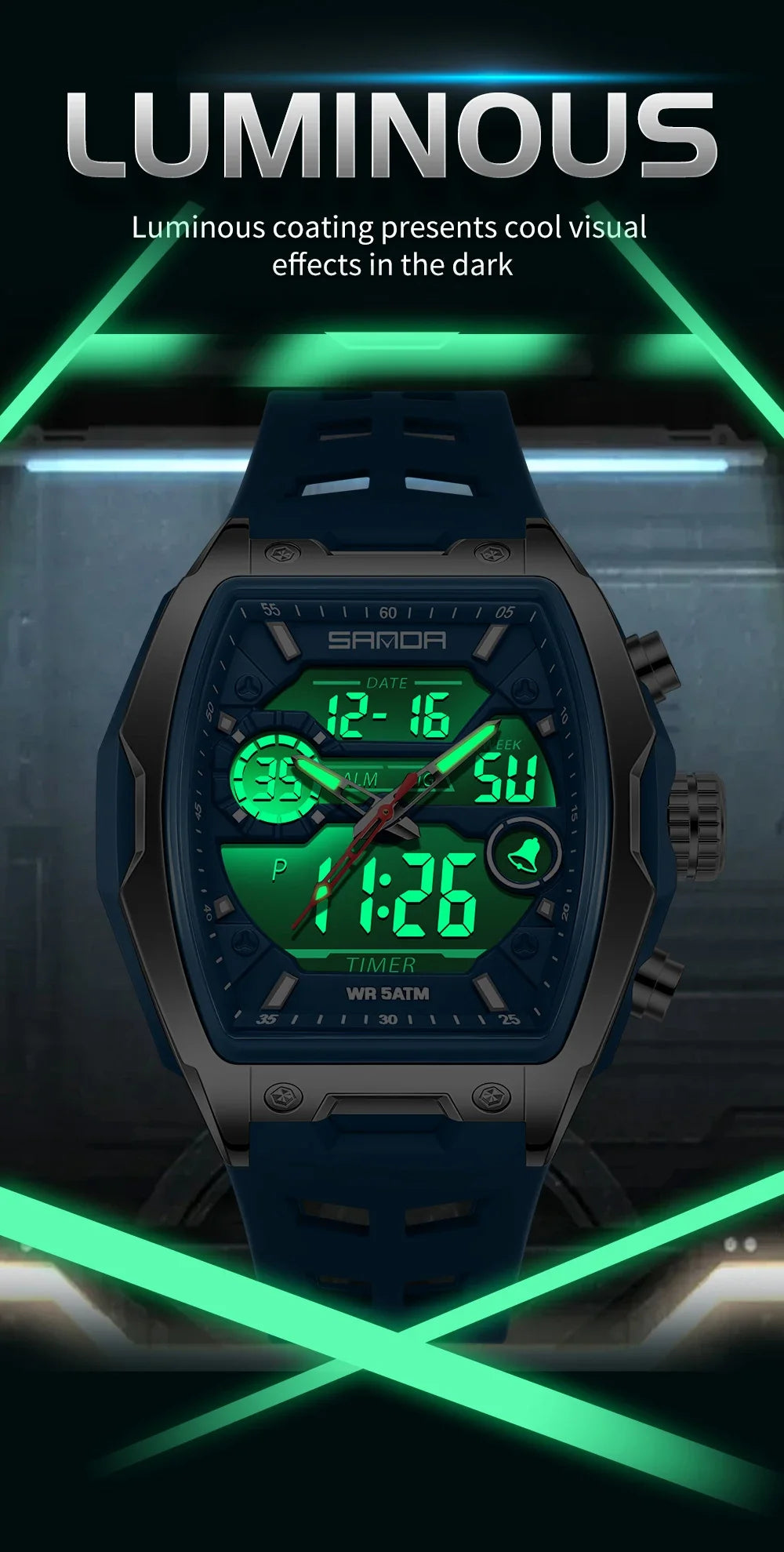 Reloj Deportivo Digital SANDA 6235 para Hombre con LED y Pantalla Dual