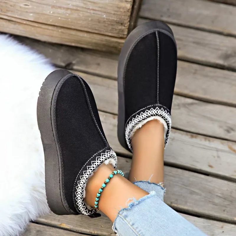 Zuecos de plataforma unisex con ribete étnico y forro de piel sintética