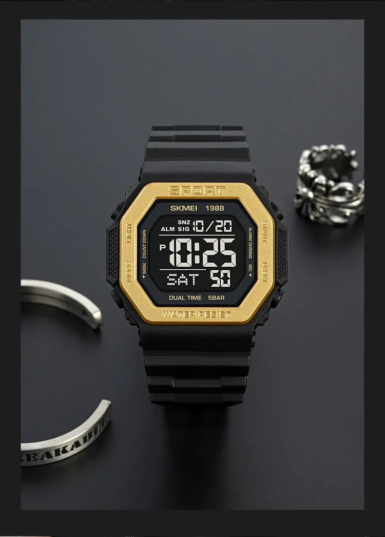 Reloj deportivo Digital SKMEI 1988 para Hombre, pantalla LED, relojes de pulsera militares con cuenta atrás, Reloj impermeable para Hombre 1628