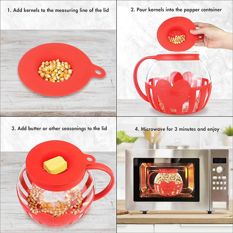 LMETJMA - Palomitero de Vidrio para Microondas de 2.25QT, Resistente a Altas Temperaturas, con Tapa de Silicona, Apto para Lavavajillas