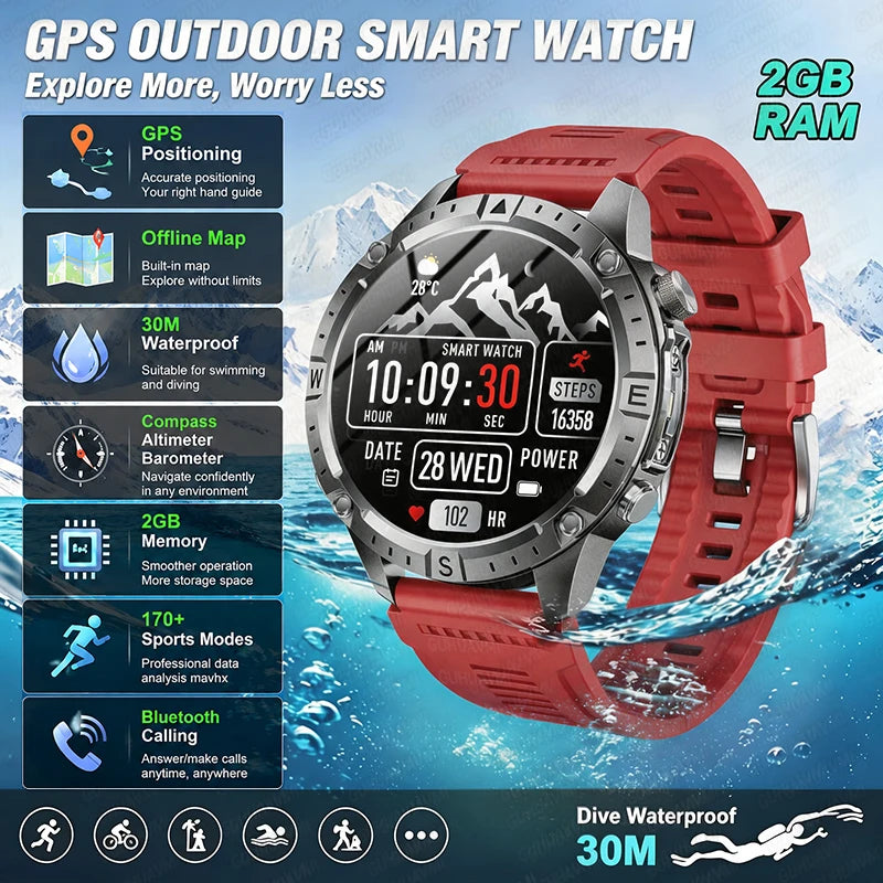 Reloj Inteligente con GPS, Mapa Offline, Linterna y 170 Deportes