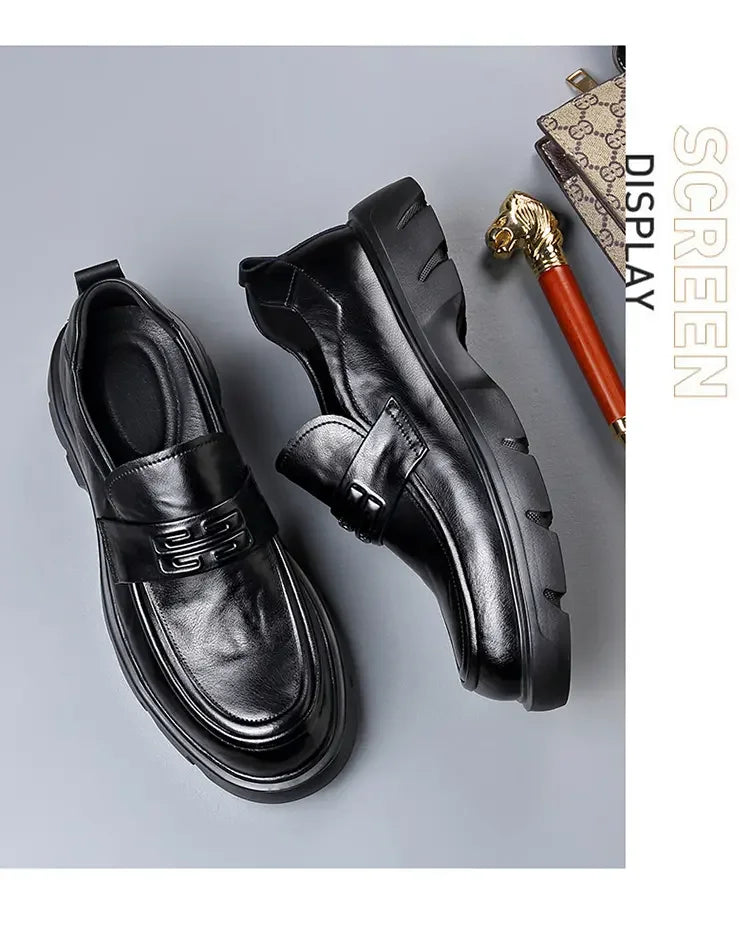 Mocasines de cuero para hombre con barra metálica, suela antideslizante