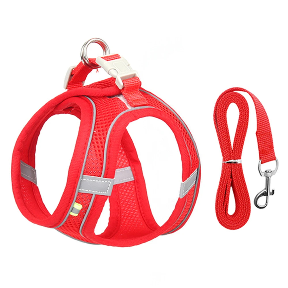 Arnés de Chaleco con Correa para Perros y Gatos - Malla Reflectante