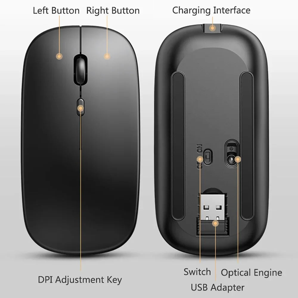 Nuevo ratón inalámbrico Bluetooth, ratón óptico recargable USB para ordenador, portátil, PC, Macbook, ratón para juegos, Gamer, 2,4 GHz, 1600DPI