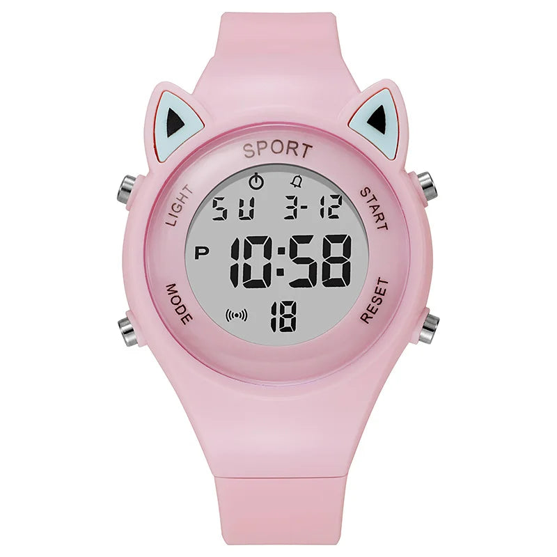 Reloj infantil con orejas de gato y pulsera, reloj digital impermeable, reloj deportivo electrónico LED para niñas, niños, estudiantes, regalo para niños