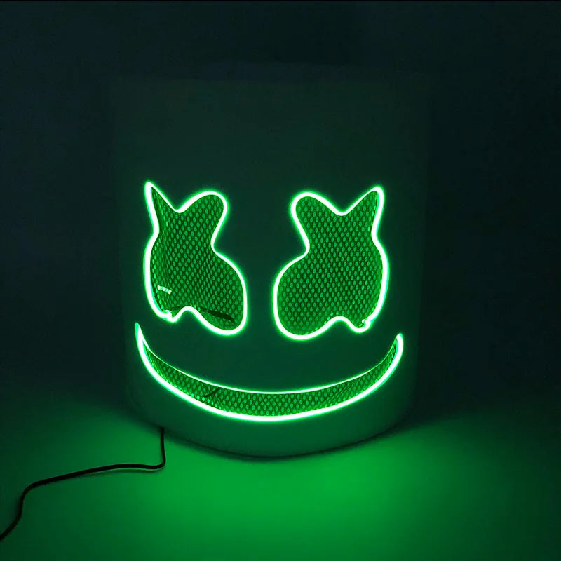 Casco Luminoso con Cable EL de DJ Marshmello, Máscara LED Brillante, Máscara Luminosa para Toda la Cabeza para Festivales Rave EDM, Halloween, Cosplay