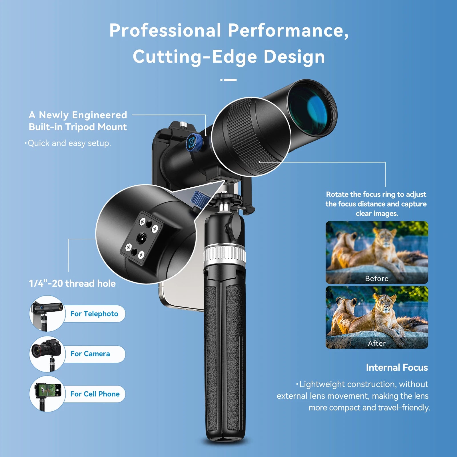 Lente Teleobjetivo Monocular APEXEL 30x para Smartphone con Trípode