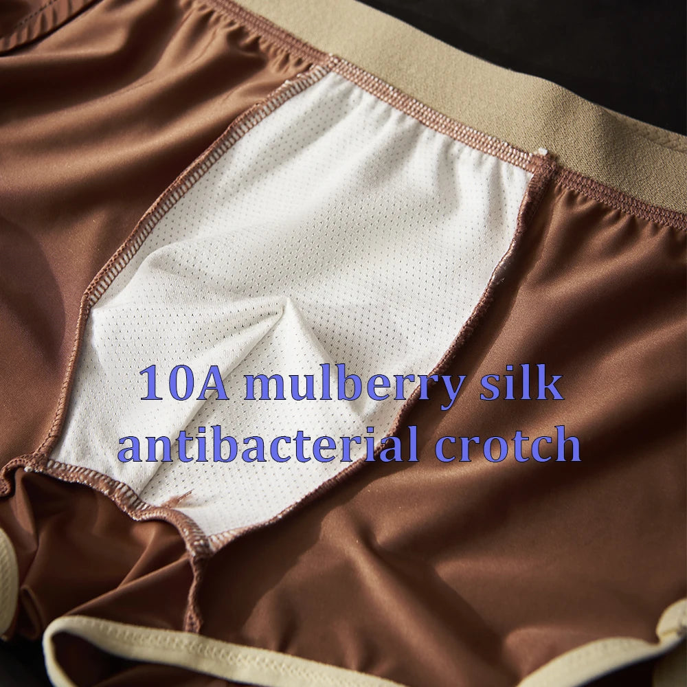 3 unids/pack de lujo sólido tipo satén Boxer hombre fresco 10A seda antibacteriana bolsa en forma de U bragas de hombre calzoncillos de cintura alta elástica