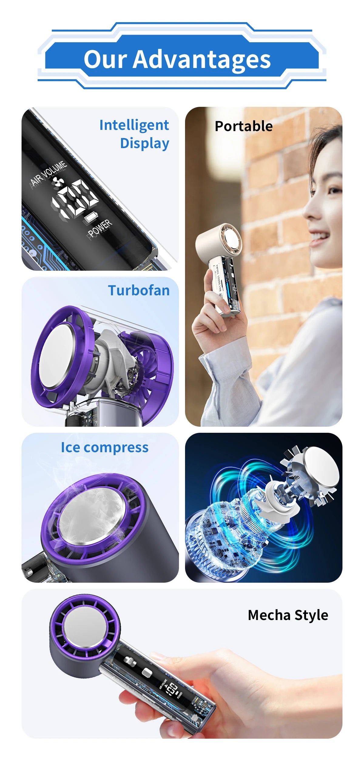 Refrigeración de alta velocidad, ventilador pequeño de mano, pantalla digital inteligente, botones físicos, ajuste de velocidad del viento, mini portátil