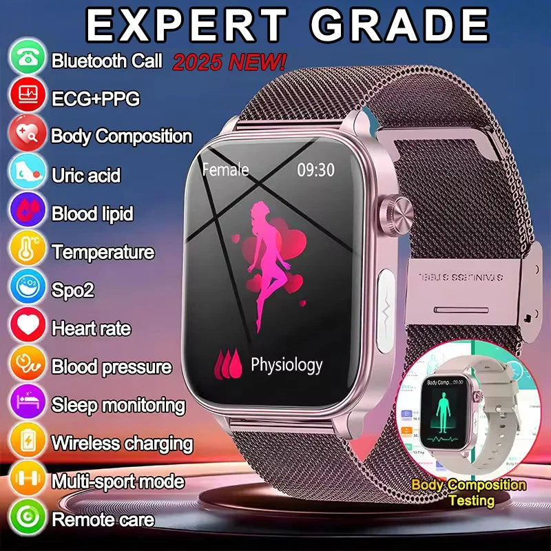 2025 nuevo reloj inteligente con monitoreo ECG + PPG para mujeres, presión arterial, lípidos en sangre, ácido úrico, rastreador de salud Menstrual para mujeres, relojes inteligentes