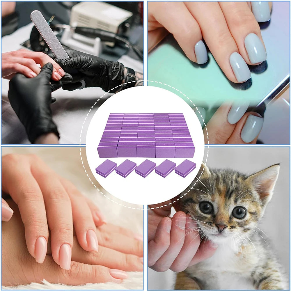 50 Uds Mini limas de uñas bloque pulidores de esponja de grano para uñas acrílicas bloque de pulido herramientas de manicura de salón DIY de doble cara