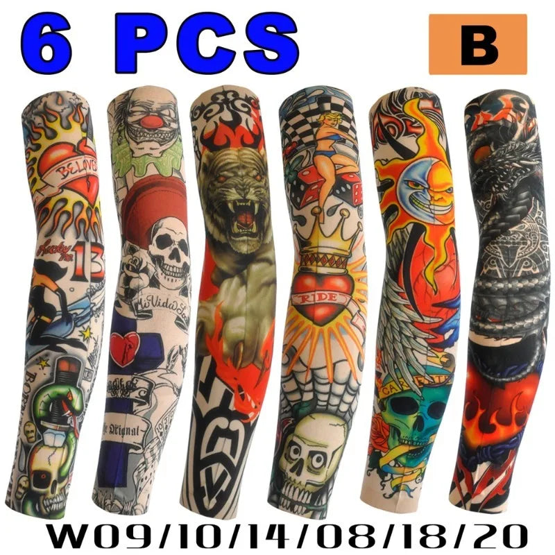 6 Mangas Protectoras para Tatuajes Unisex, Protección Solar UV, Mangas con Estampado de Tatuajes para Ciclismo al Aire Libre