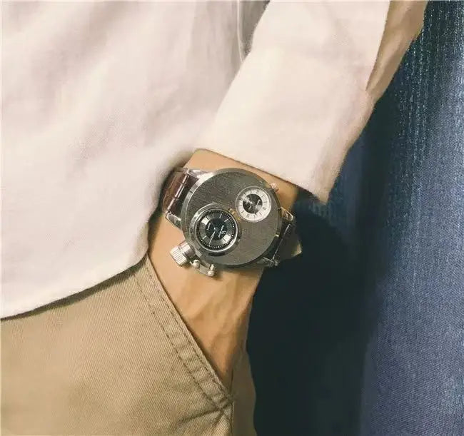 Reloj de Cuarzo Punk Doble Esfera Acero Inoxidable