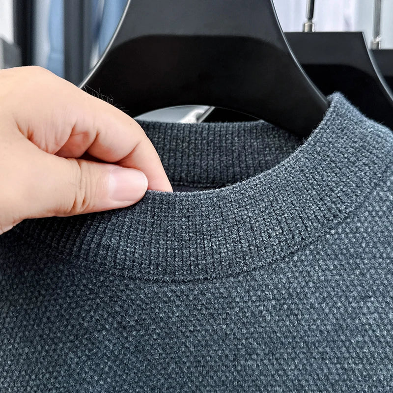 Suéter de Hombre Cuello Redondo Grueso de Invierno Color Sólido