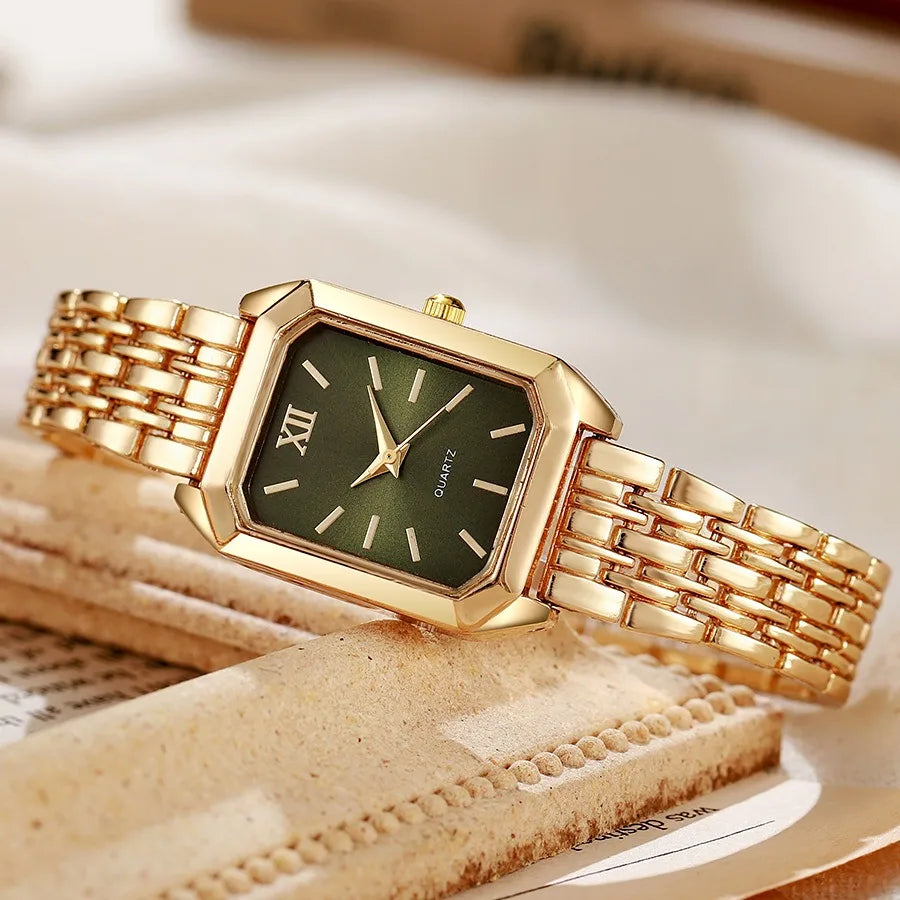 2 unids/set de reloj de cuarzo de lujo para mujer con pulsera de amor, conjunto de banda de aleación, relojes de pulsera de cuarzo para mujer de negocios, reloj femenino dorado