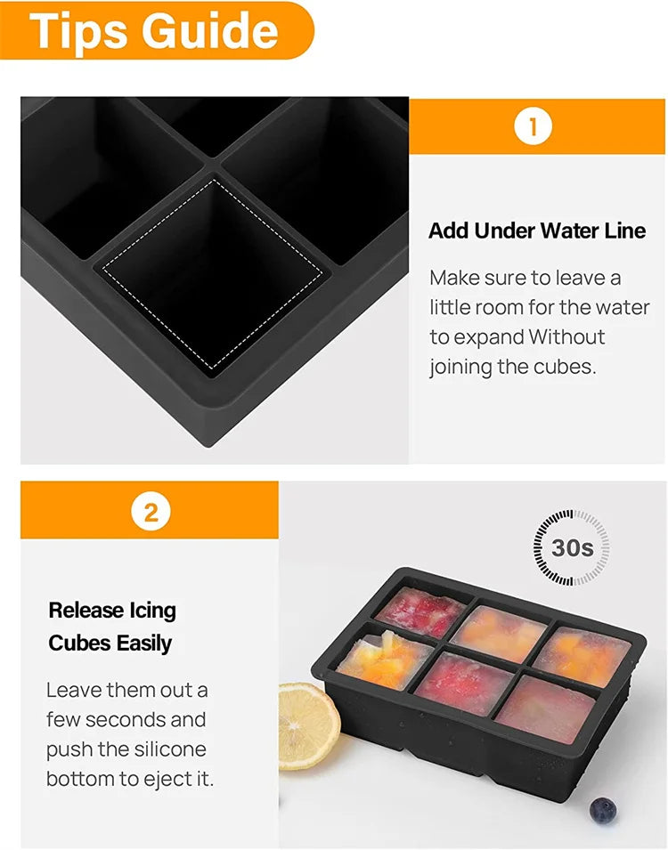 LMETJMA Bandejas grandes para cubitos de hielo con tapas, moldes cuadrados de silicona para cubitos de hielo, moldes para cubitos de hielo sin BPA para cócteles de whisky JT09