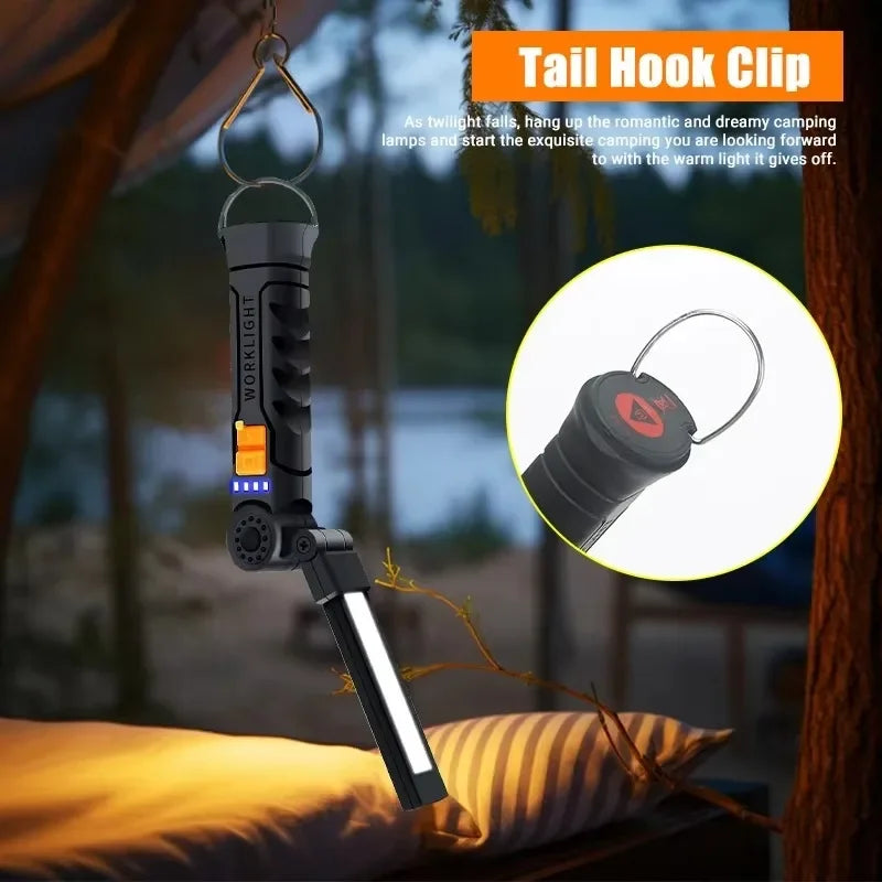 Linterna LED COB Portátil Magnética Recargable para Camping