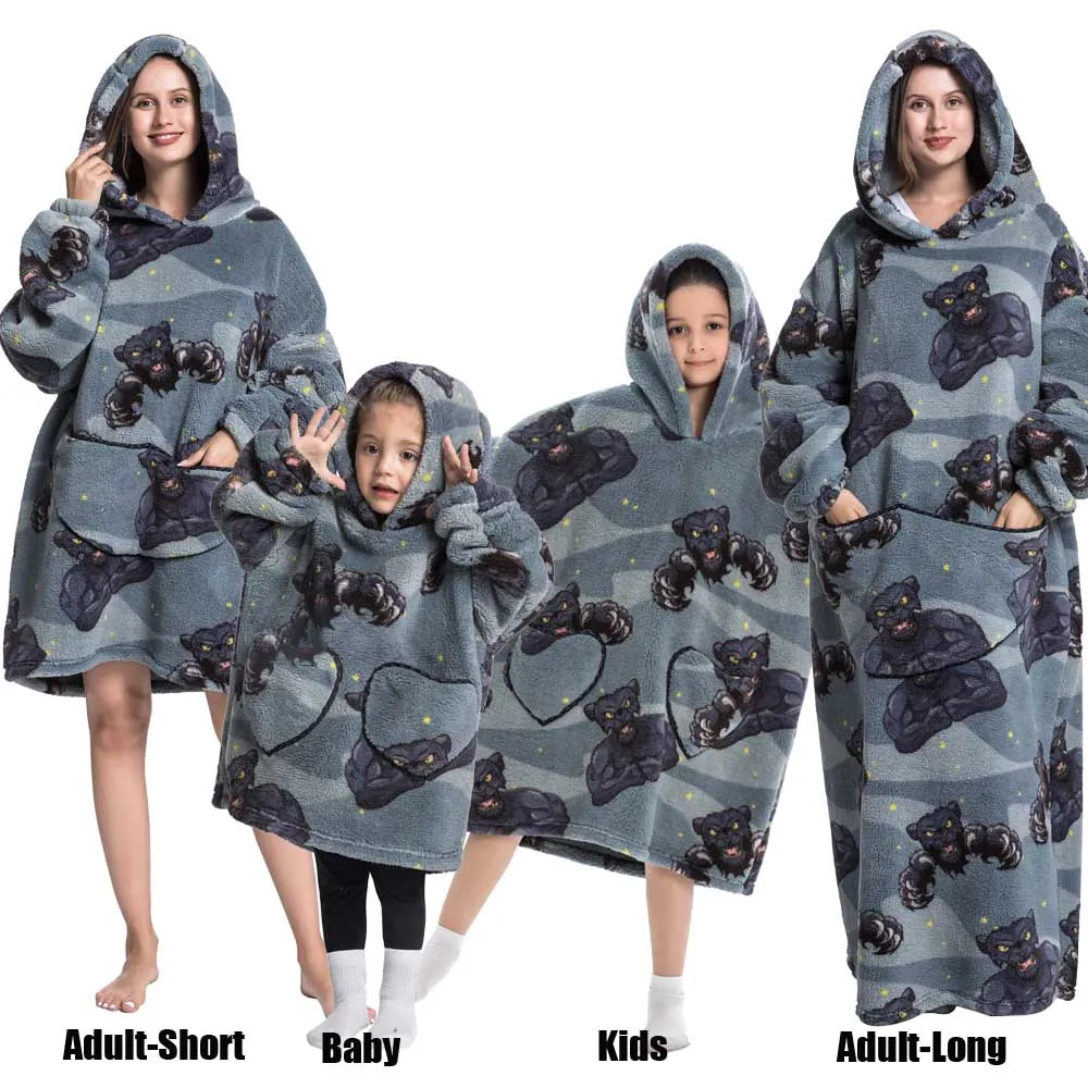 Ropa de invierno para mujer, sudaderas con capucha de lana de felpa para adultos y niños, pijamas para el hogar, sudaderas con capucha muy cálidas, Jersey, Tops de gran tamaño