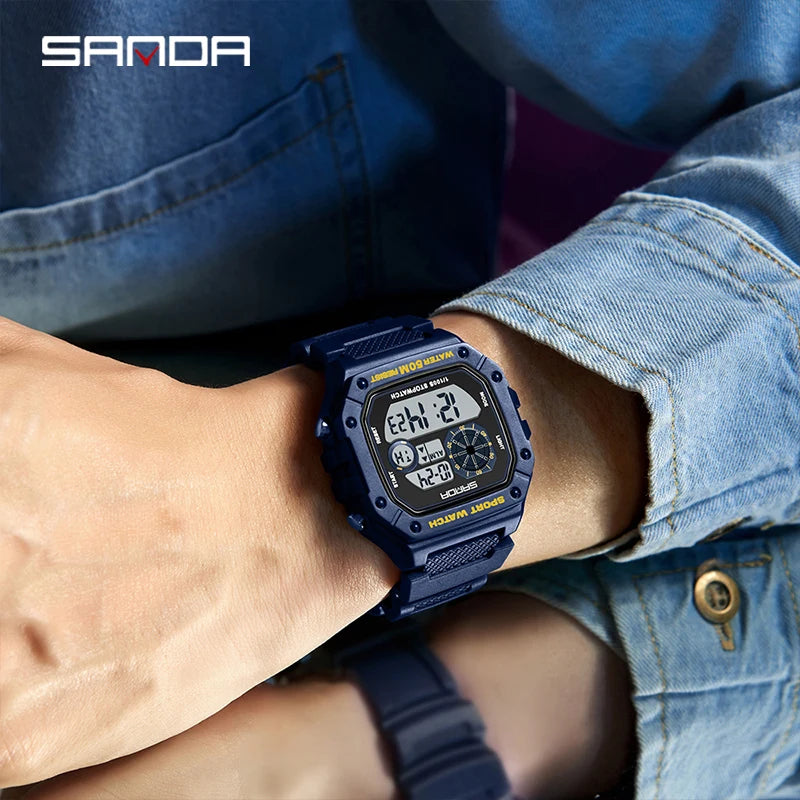 Reloj Digital SANDA 2202 para Hombre, LED Deportivo Impermeable 5 Bar