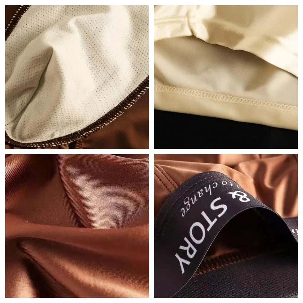 3 unids/pack de Boxers de lujo de seda de hielo tipo satén, calzoncillos de verano lisos y lisos para hombre, bragas con entrepierna de malla transpirable, ropa interior