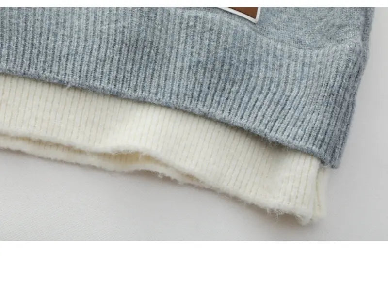 Jersey falso de dos piezas para hombre, cárdigan con cuello redondo, ropa de manga larga, suéter de punto informal juvenil cómodo y térmico