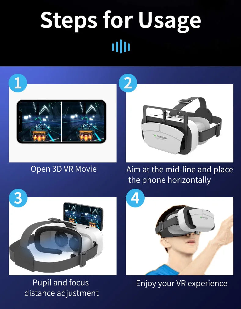 Gafas Shinecon 3D VR, gafas Viar de realidad Virtual, dispositivos de auriculares, lentes de casco inteligentes para teléfono móvil, visor de teléfonos inteligentes