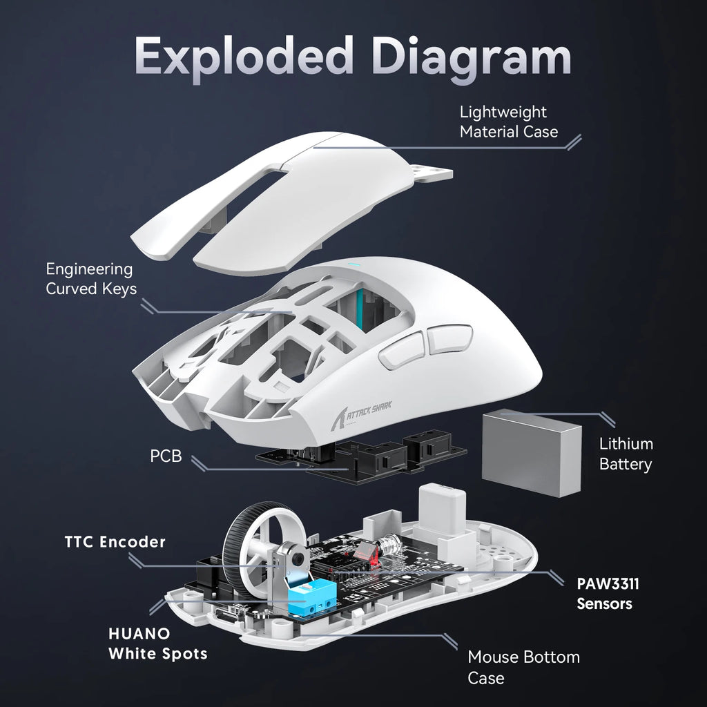 Ratón inalámbrico Bluetooth Attack Shark X11, tres modos, 2,4G, PAW3311, RGB, base de carga magnética para PC, ratón para juegos de deportes electrónicos