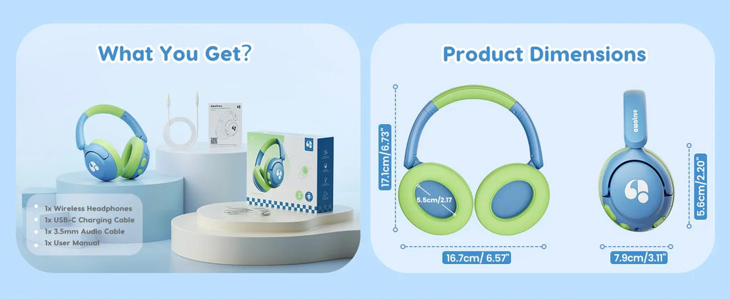 Awatrue-auriculares Bluetooth 5,4 para niños, cascos supraaurales inalámbricos ligeros con volumen seguro de 85dBA para IPad/reproductor YOTO/tableta/escuela