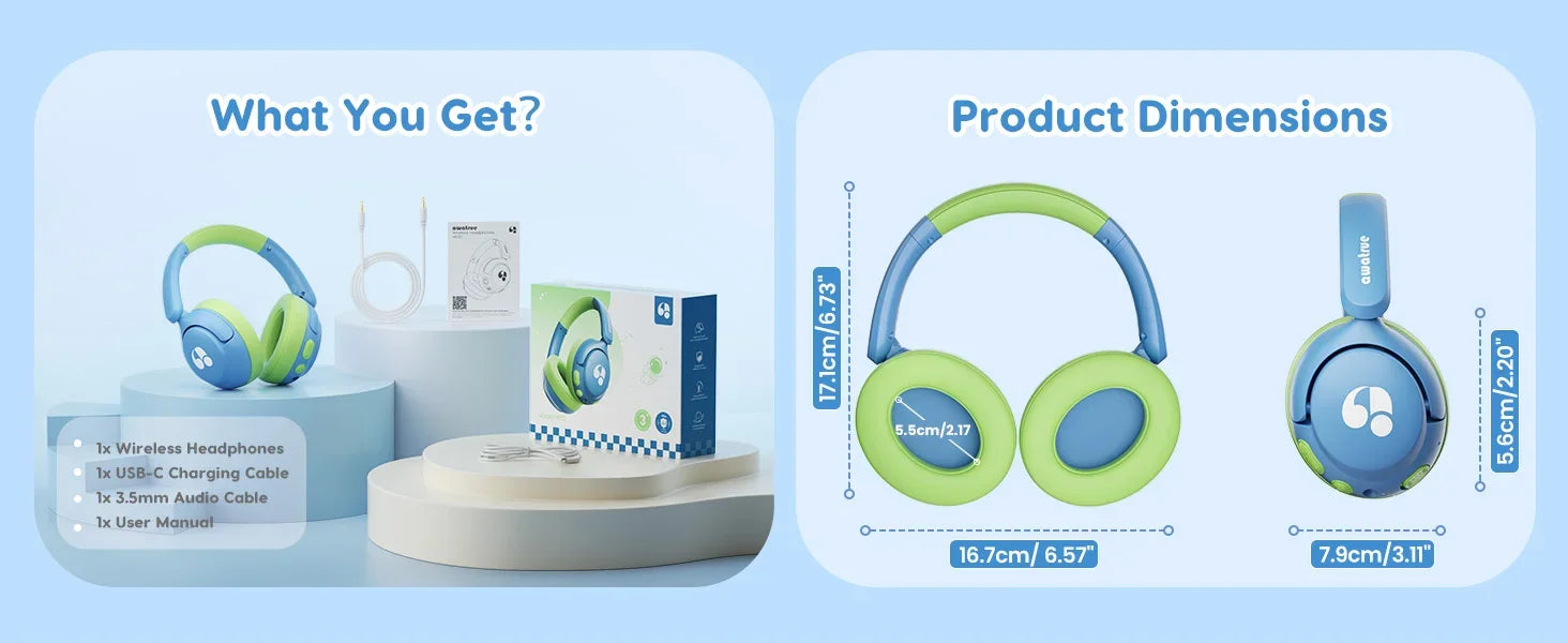 Awatrue-auriculares Bluetooth 5,4 para niños, cascos supraaurales inalámbricos ligeros con volumen seguro de 85dBA para IPad/reproductor YOTO/tableta/escuela