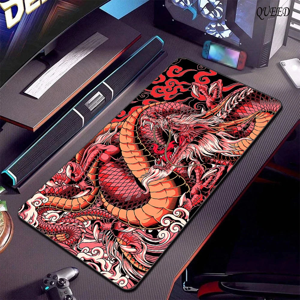 Alfombrilla grande para ratón de dragón blanco y negro, alfombrilla para ratón para juegos, Base de goma grande, alfombrilla para ratón, alfombrilla para escritorio púrpura, alfombrillas para ratón 400x900