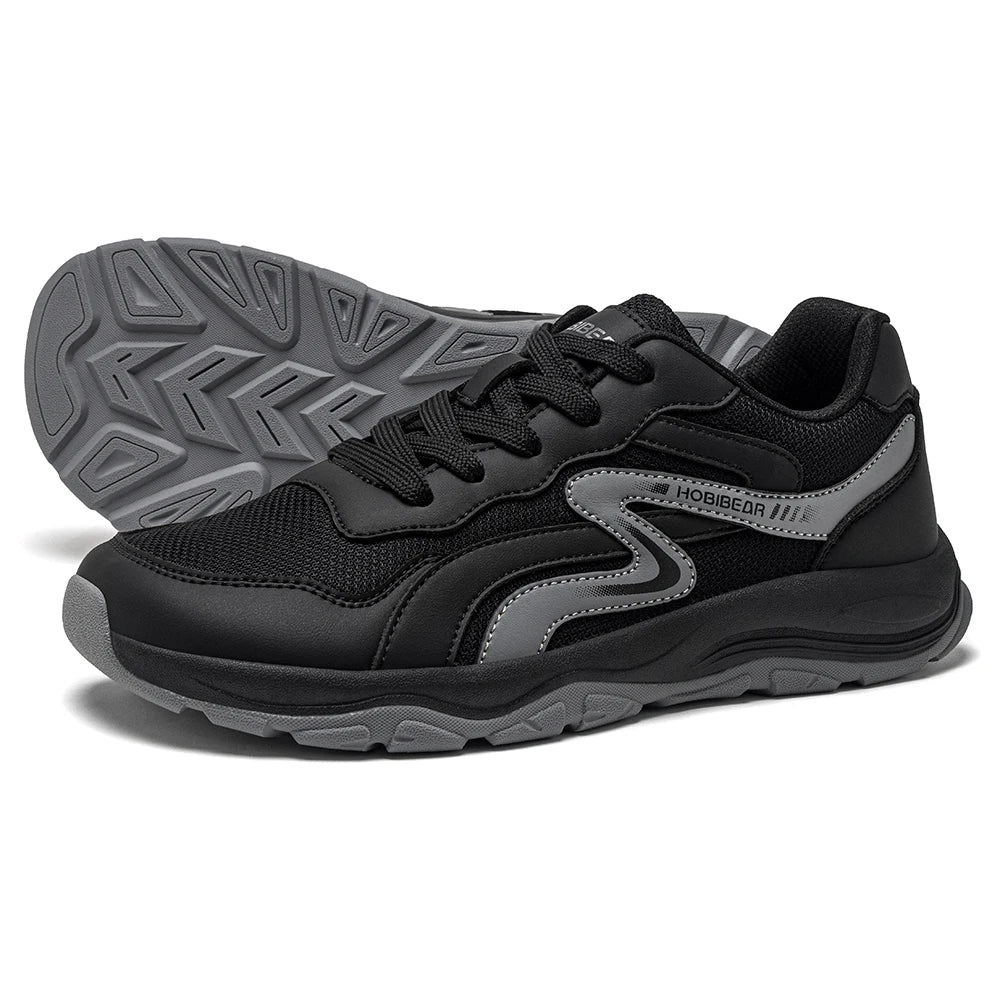 HOBIBEAR Zapatillas de correr unisex con punta ancha, zapatillas de senderismo con cordones, zapatillas de viaje al aire libre, zapatillas de malla de cuero artificial para caminar